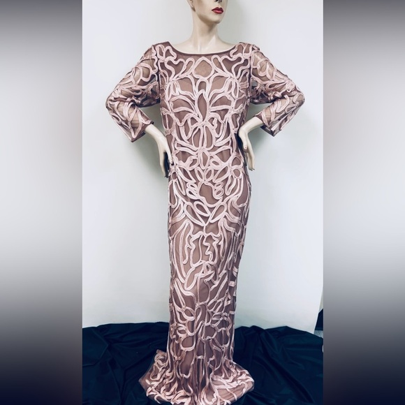 JS collections modern soutache 3/4 sleeves V-Back long dress - Picture 8 of 13